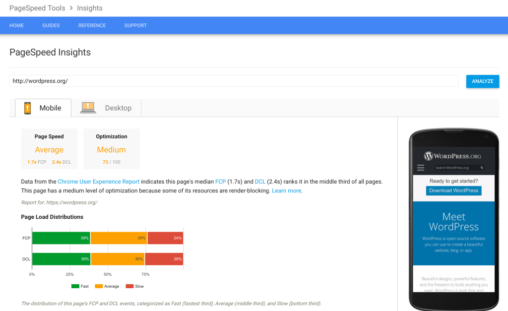 Screenshot of Google's PageSpeed Insights tool