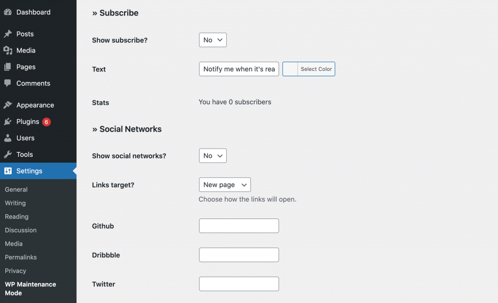 The WordPress notification subscription form. 