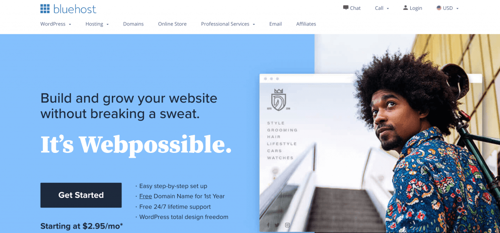 The Bluehost website.