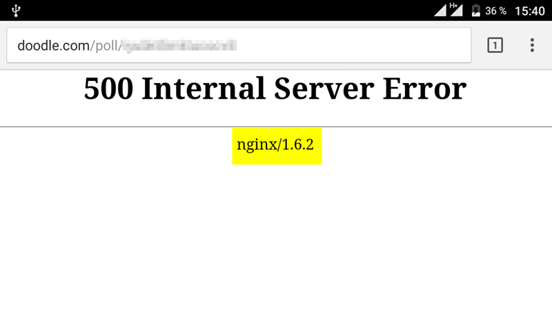 An example of the 500 internal server error. 