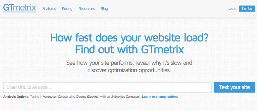 GTmetrix home page