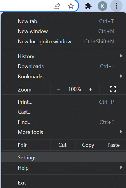 The browser settings in Google Chrome. 