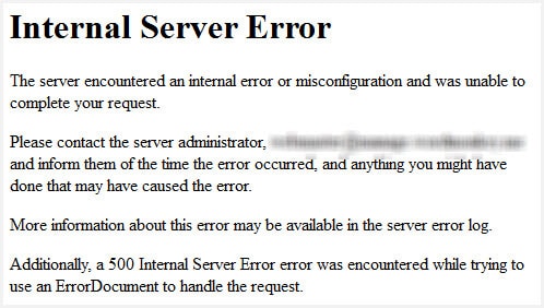 Internal Server Error message