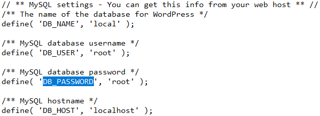 database password screenshot