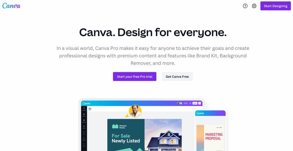 An example of a landing page by Canva. 