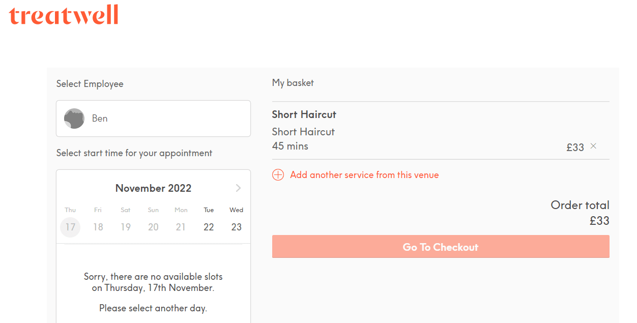 An example of a booking calendar and form