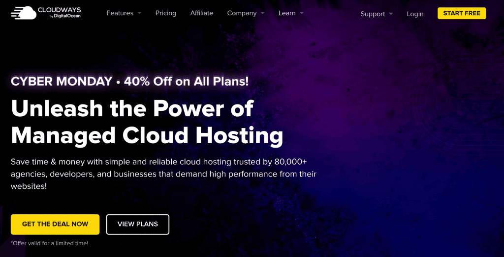 The Cloudways homepage. 
