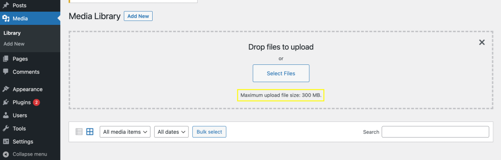 The default WordPress maximum upload file size.