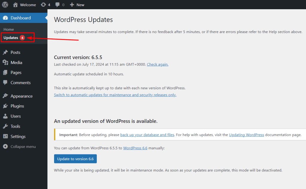 Fix WordPress Update Error