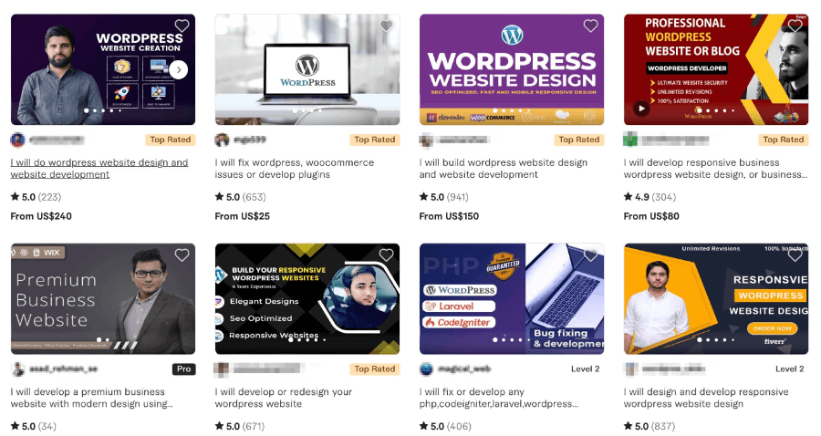 WordPress developer earnings as a freelancer on Fiverr