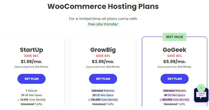 SiteGround Pricing for WooCommerce hosting